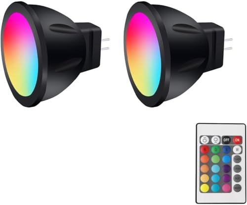 Noobibaba MR11 Color Changing LED Bulbs GU4 RGB MR11 LED Bulb 12V 3W Bi-Pin Base Lights Warm White+ 15 RGB Colors for Landscape Lighting Home Decoration (2 Bulbs, 1 Remote)