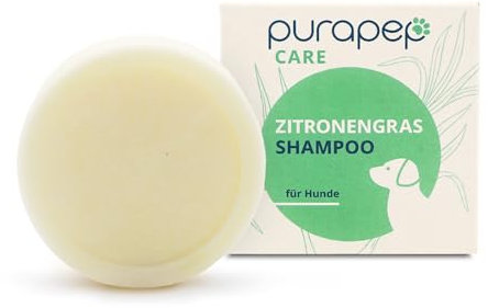 purapep Care – Natürliches Hundeshampoo gegen Geruch & Juckreiz – Festes Shampoo für Hunde mit Zitronengras & Kokos-Öl für glänzendes, leicht kämmbares Fell – Vegan, plastikfrei & ergiebig
