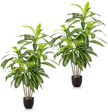 PASCH® 2 x Drachenbaum Kunstpalme groß (120 cm) - Langlebig & Naturgetreu | Realistische Kunstpflanzen groß | Künstliche Pflanzen groß | Palme künstlich | Künstliche Palme für natürliches Ambiente
