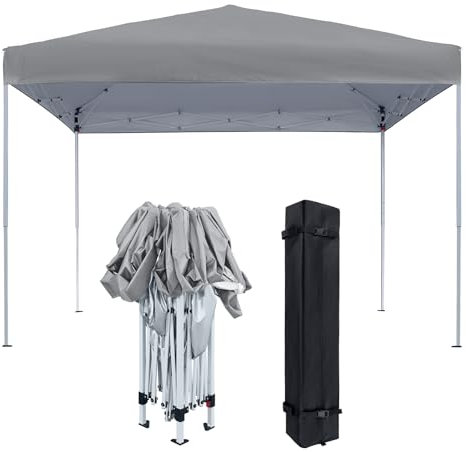 FIVMEN Pavillon 3x3m Faltpavillon mit Tragetasche Faltzelt Polyester UV Schutz Faltbar Partyzelt Wasserdicht Windschutz Gartenpavillon Zelt Outdoor, Type A (Grau)