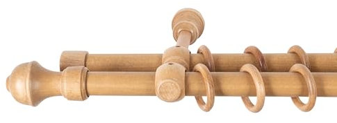 SN Deco - Stilgarnitur Gardinenstange Vorhangstange Giro, Holz, Ø 28mm, 2-Lauf, Komplettset mit Ringen, Farbe Eiche 140cm