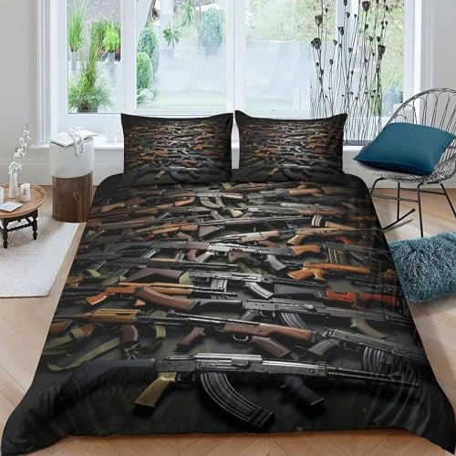 BettwäSche 135x200 Feuerarme Bettbezug Luxuriös Flauschig mit ReißVerschluss Waffen BettwäSche-Sets 2 Teilig Set Weiche Atmungsaktiv Mikrofaser BettbezüGe und 2 Kissenbezug