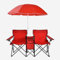 GOPLUS Silla de Camping 2 Plazas con Sombrilla, Sillón Doble con Bolsillo, Portavasos y Bolsa de Transporte, Silla Plegable Portátil para Playa Pesca Barbacoas Picnic (Rojo)