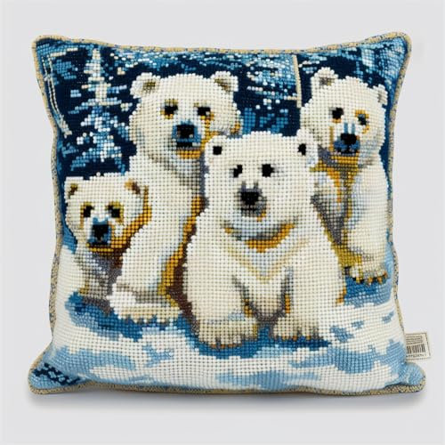 kitphoenix DIY Latch Hook Kits Latch Hook Kit Polar Bear Needlework Pillow Cover 43Cmx43Cm DIY Hooks Knitted Embroidered Carpet Pillow Embroidery Latch Hook Carpet Kit