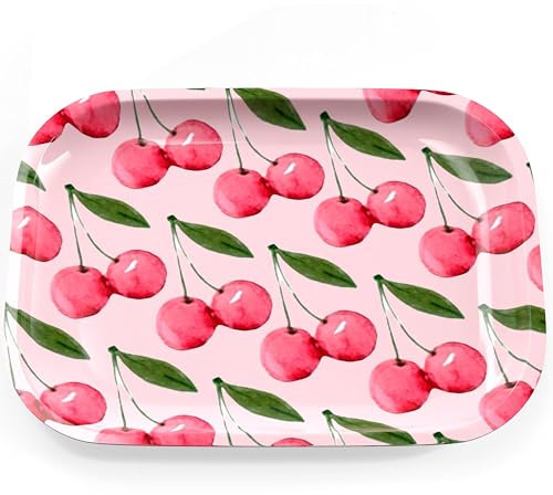Pink Rolling Tray Metal - Cute Cherry Tray for Storage and Rolling, Tobacco Smoking accessories (Rolling Tray)