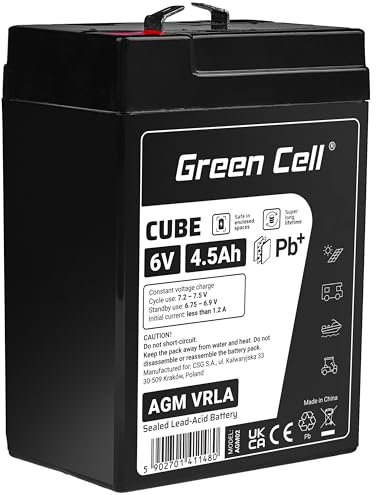 GreenCell® Rechargeable Batterie AGM 6V 4,5Ah accumulateur au Gel Plomb Cycles sans Entretien VRLA Battery étanche Résistantes| Jouets | Installations d'alarme | Véhicules pour Enfants