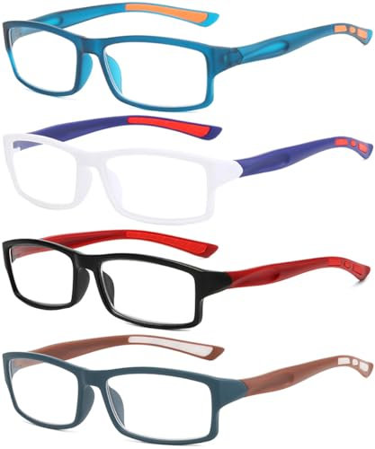 Eyglajdd Lesebrille für Damen Herren,4er Packe Blaulichtblockierende Brillen +1,75 Weiß Lila/Schwarz Rot/Blau/Schwarz Braun