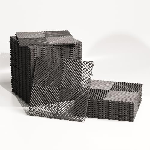 Lot de 25 Dalles Clipsables Sol Garage, Terrasse, Salle de Sport (4 m²) Dalles PVC 40x40 cm Ultra Résistantes – Surface Antidérapante, Drainante – Faciles à Installer. Intérieur/Extérieur (Gris Foncé)