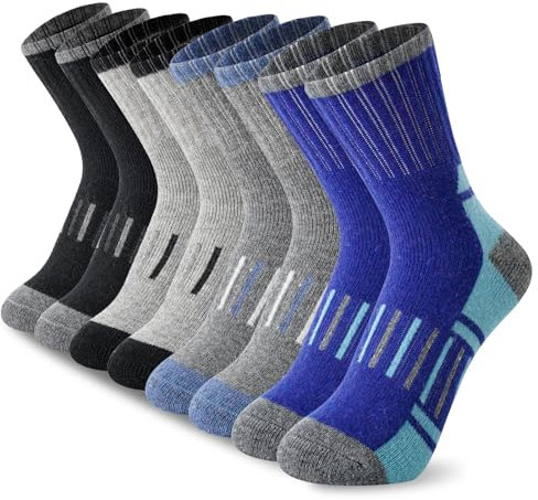 BISOUSOX Chaussettes en Laine pour Enfant 4 Paires Chaudes Thermiques 4-7/8-12 Ans - Épaisses Douces pour Garçon - Idéal pour Ski et Cadeau