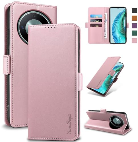 Yunubeyii Coque pour Honor Magic 6 Lite - [Blocage RFID] Housse Étuis de Protection PU Luxe [Magnétique] [Fente Carte] [Stand] Portefeuille Flip Case,[Poudre]