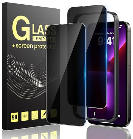 Guretok 2 Stück für Panzerglas Sichtschutz für iPhone 13/13 Pro/16e Schutzfolie mit Rahmen 6,1 Zoll, Dunkle Schutzglas für iPhone 13/13 Pro/16e Privacy Glas [Kratzfest] [9H-Härte] [Anti-Spy Folie]