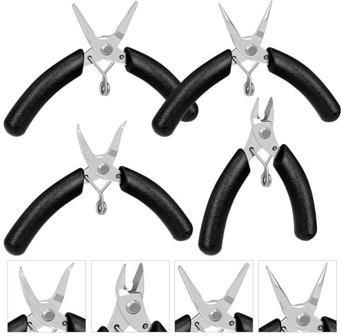Rustark 4Pcs Jewelry Pliers Set Jewelry Making Pliers Tools Kit Mini Pliers Set Including Needle Nose Pliers Round Nose Pliers Wire Cutters and Bent Nose Pliers for Jewelry Craft Making Wire Wrapping