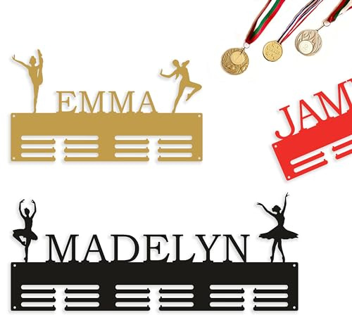 Appendiabiti per Medaglie da Danza Personalizzato con Nome | Espositore da Parete in Metallo, Per Medaglie e Nastri, Supporto per Premi, Regalo per Danzatori e Cheerleader, Varie Figure