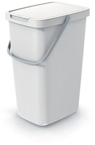 Poubelle de cuisine, 20 l, en plastique, avec couvercle et cadre amovible, pour suspendre des sacs à déchets, avec support mural, tri des déchets facile, blanche