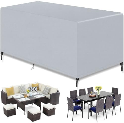Waterproof 420D Oxford Fabric Outdoor Patio Furniture Cover for Large Garden Table and Chair Set Windproof Rip Proof Anti Grey Rattan Sofa Cover (265x155x100cm)