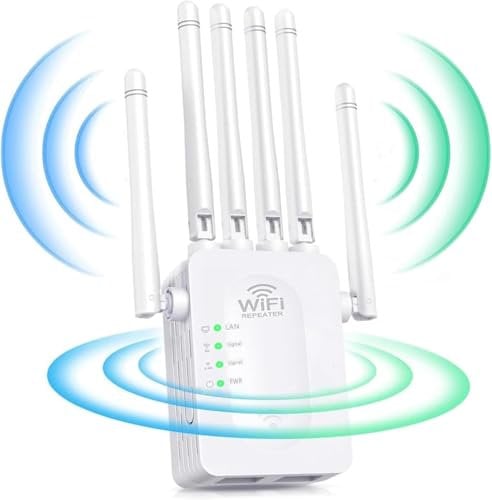 Ripetitore WiFi Extender,Amplificatore WiFi,Ultime Velocità diTrasmissione per 6 Antenne, AP 2 porte LAN WiFi Copertura 300㎡ Ripetitore WiFi Potente Per casa