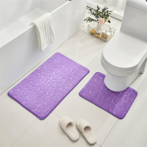 GIBZ Set Tappeti Bagno 2 Pezzi Solidi In Pile di Corallo Tappetino Assorbenti Morbidi Antiscivolo Tappeto per Wc Viola 40 * 60CM+U40*50CM
