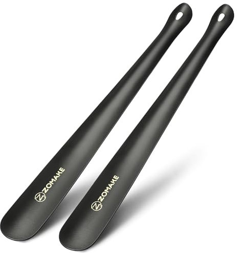 ZOMAKE Chausse Pieds en Acier Inoxydable 2pcs Chaussé Pied Manche Long Metal Grand Chausse Pieds Solide pour Homme Femme Chausse Pied Longue 42 cm Avec Crochet Trou(2 Pièces Noir)
