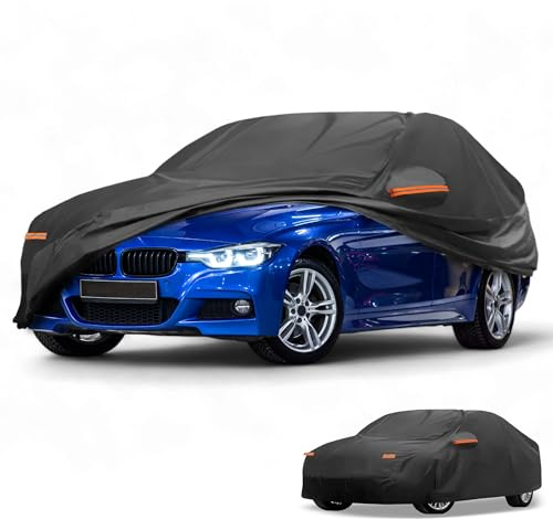 Partuto 190T-PU Black Full Car Cover for BMW 1 Series Sedan | All-Weather, Waterproof, UV-Resistant, Outdoor Full Exterior Protection, Right Side Zipper
