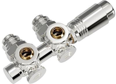 Heilmetz Multiblock Set für Heizkörper Anschlussarmatur mit Thermostat 50mm Ventil-Armaturen Heizungszubehör Eck- und Durchgangsform chrom Wandanschluß Anschlußgarnitur (15mm+16mm, 1 Stück)