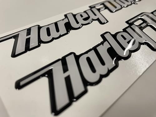 Logo-Aufkleber Größe kompatibel mit Harley D-Modellen, 1 Paar, geharzt, 3D-Effekt, für Tank, Helm, Seitentaschen. (Schwarz Weiß)