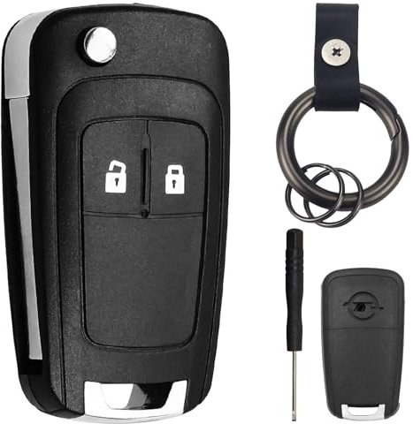 2 Boutons Coque de Clé de Voiture Pliable avec Porte-clés et Outil de Retrait Compatible avec Opel Astra Meriva Mokka Zafira Adam Insignia Rechange Boîtier Clef Télécommande Voiture avec Logo