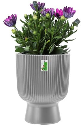 PAFEN – Pot en Polypropylène 8,5 L sur Pied Unique - 24 x 30 cm - Cache-Pot en Forme de Calice pour Intérieur, Jardin ou Balcon, Gris