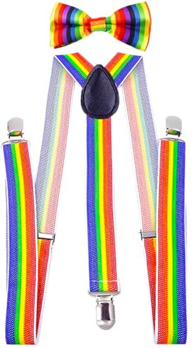Lpolkvemelh Set di 2 bretelle per bambini, bretelle elastiche a forma di Y, regolabili con strisce arcobaleno, accessorio per pantaloni da lavoro, pantaloni da sci, pantaloni da motociclista e bambini