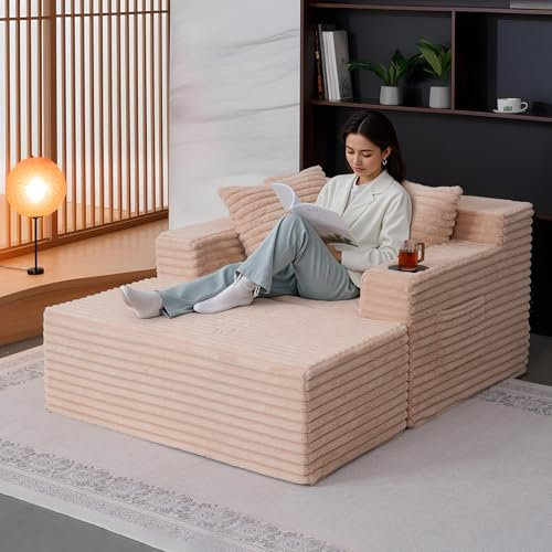 Meulbaty Schlafsofa übergroßes gepolstertes | 1-Sitzer Schlafcouch (156x 120cm)|Lesesessel, Flauschige Plüsch-Wolkensofas aus Kunstfell für das Wohnzimmer, Kino, Khaki