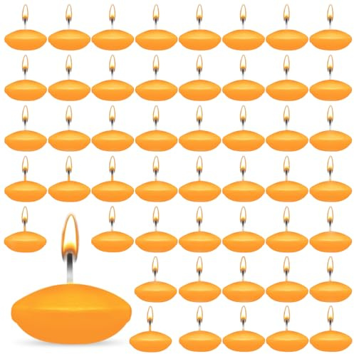 ZITUZY 50 Stück Orange Schwimmkerzen, Unparfümierte Schwimmkerzen, für Hochzeitspool, Valentinstagbadewanne, Abendessen, Weihnachtsdekoration (Orange)