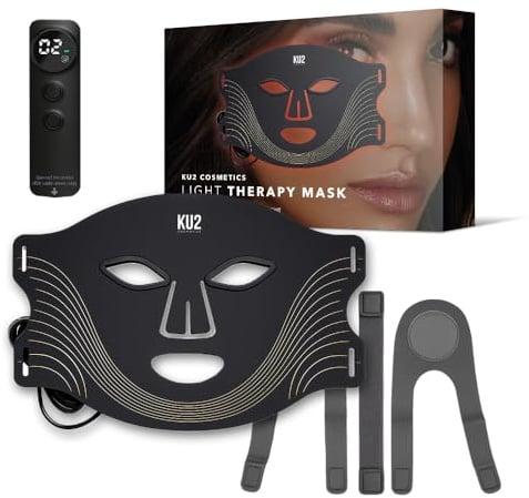 KU2 LED Gesichtsmaske mit 7 Lichtmodi, 180 LEDs für Anti Aging | Reduziert Falten, Akne & Rosacea, Lichttherapie Maske, Rotlichtmaske für zu Hause