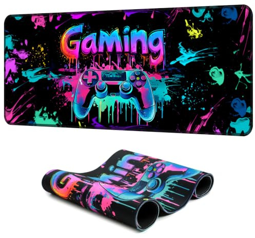 SparkLia Gaming Mouse Pad, X-Large Waterproof Blacklight Colorful Splatter Art Game Controller Non-Slip Rubber Base Mousemat, Glow in The Dark Desk Mat for Office Home - 80 x 30 cm