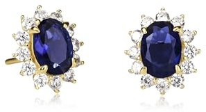 Diamond Treats Boucles d'Oreilles Classique en Argent Sterling 925 en Entourage, Boucles d'Oreilles Femme Serties de Pierres Bleues, Rouges, Vertes ou Blanches Ovales