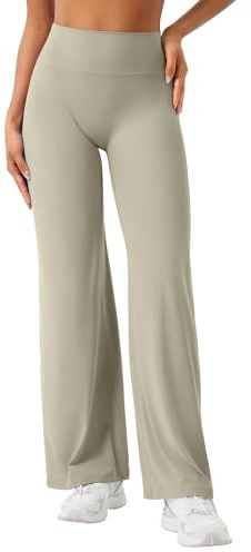ZAAYO Nahtlose Straight Leggings Damen Hohe Taille Flared Leggings Yoga Hosen Sport Yoga Legging Damen Gym Yoga Pants Schlaghose Heller Sand L