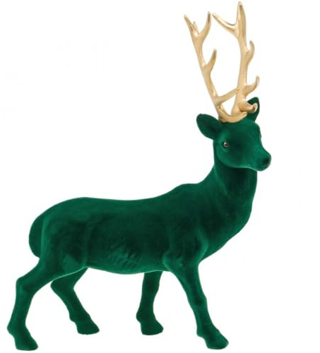 Viana Deko Hirsch stehend Grün Gold 40cm Weihnachten Dekofigur Edel Smaragdgrün Altgold