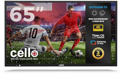 Cello COD65TZ 65-inch Tizen OS Outdoor Smart LED, 240V 4K TV, By Samsung, Pitch Perfect Speakers, Waterproof IP55, 1500 nits, Netflix, Prime Video, TV for Garden & Patio