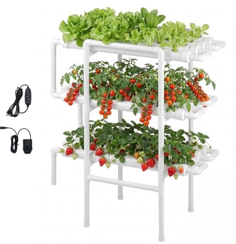 VEVOR Kit di Sistema di Coltivazione Idroponica con Tubi in UPVC a 3 Livelli e 108 Siti con Irrigazione Temporizzata, Tubi Idroponici Ispessiti, per Ortaggi da Interno per Frutta ed Erbe Aromatiche