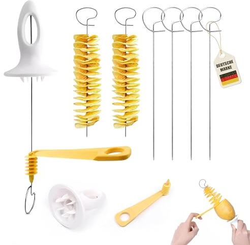 Instinktive-Oase® Kartoffel Chipsmaker Spiralschneider – Kartoffelspiralenschneider für Chips & Gemüsespiralen – Manuelle Kartoffel Chipsmaschine mit 4 Edelstahl-Spießen – Einfach & Lecker