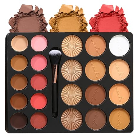 Joyeee Palette viso completa, Fondotinta cotti, Blush rosa, Illuminante oro caldo, Terra abbronzante marrone, Ombretti rossi, Scolpisci e illumina, Grande (22 colors Full Face Palette)