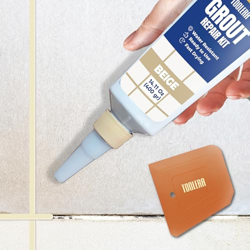 Beige Tile Grout Repair Paste with Spatula 400 gr Fast Drying Repair Kit | Grout Filler for Bathroom Shower Kitchen and Floor Tile Repairs Restores Grout Lines with Durable Long Lasting Results