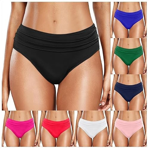 Bas De Maillot De Bain Femme Couleur Unie Culotte Taille Haute Maillot Bain Short Amincissant Slip Ventre Plat Bikini Triangle Gainant Culotte