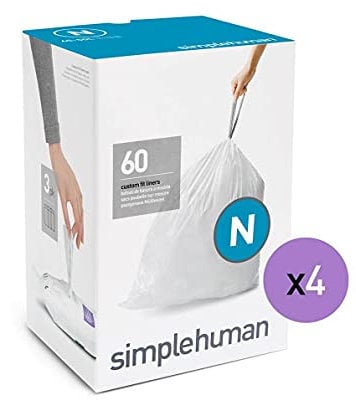 simplehuman Code N Custom Fit Liners, Extra Strong Trash Bags, 45-50 Liter / 12-13 Gallon, 12 Refill Packs (240 Count)