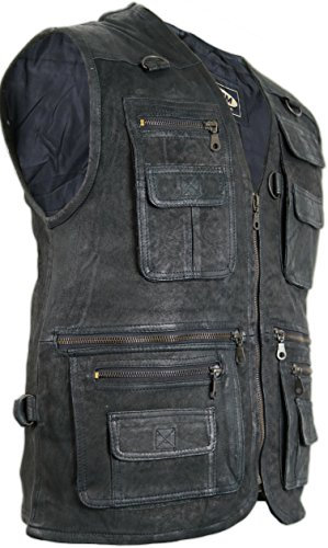 MDM Herren Lederweste, Freizeitweste, Jagdweste, Anglerweste, Rau Velour Leder (Gr. S)