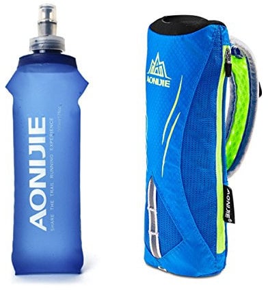 Geila Handheld Water Bottle for Running, 17 oz Grip Handheld Bottle with Hand Strap Hydration Pack, BPA Sport Soft Flask (Blue)