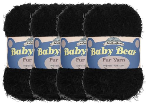 JubileeYarn Baby Bear Yarn - Chunky Weight Polyester Fur - 100g/Skein - Pitch Black - 4 Skeins