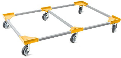 aidB Transportroller Variabel 1x unterteilt für Euroboxen mit 6 Gummilenkrollen, Gelb, 1200x800 mm, variabler Rollwagen zum Transport von Kisten, Praktischer Kistenroller