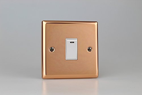 Varilight Classic Polished Copper 1 Gang 20 Amp Double Pole Rocker Switch + Neon Indicator Light