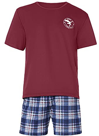 Timone Herren Schlafanzug TI30-108 (Wein/Kariert1, M)