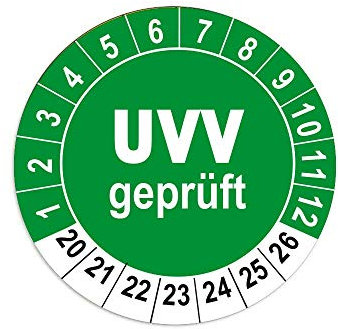Prüfplaketten nach Vorschrift, Folien-Aufkleber rund auf Rolle verpackt (Ø 25mm, UVV Geprüft (grün), 500)