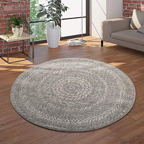 Paco Home Runder In- & Outdoor-Teppich, Flachgewebe Mit Sisal-Look Skandi-Design, In Grau, Grösse:Ø 120 cm Rund